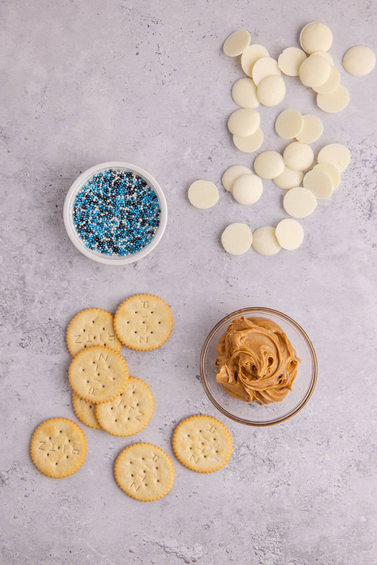 White Chocolate Ritz Cracker Cookies Ingredients on a Counter