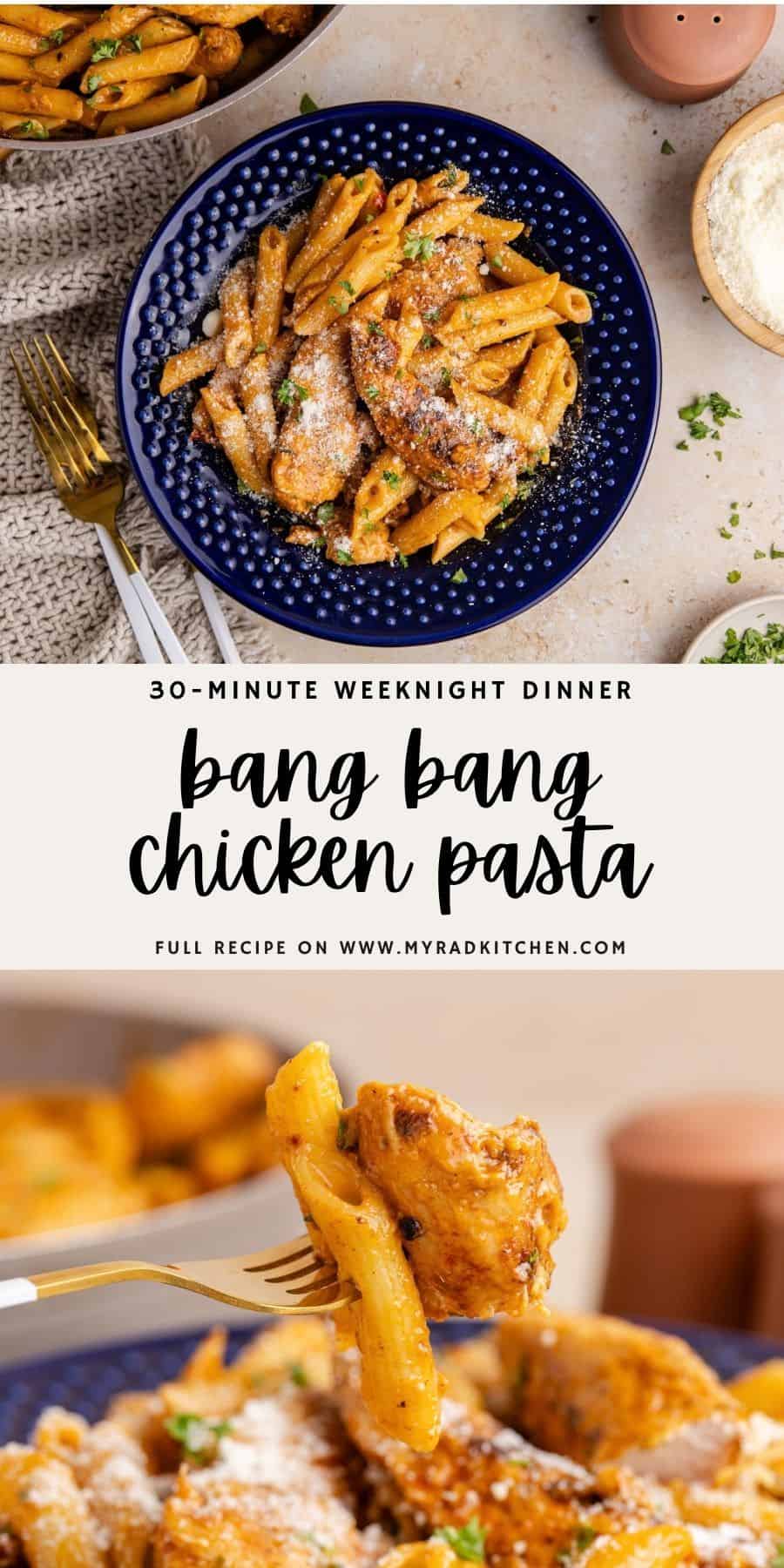 Bang Bang Chicken Pasta 2 up Pin for Pinterest