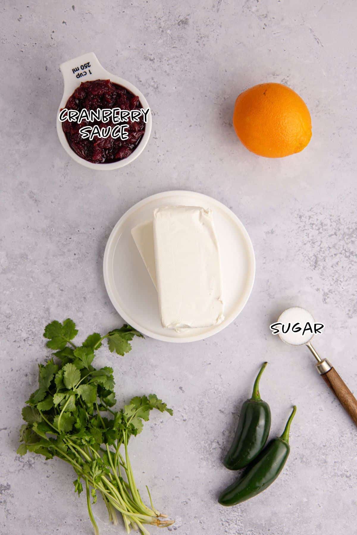 Cranberry Jalapeño Dip ingredients on a counter