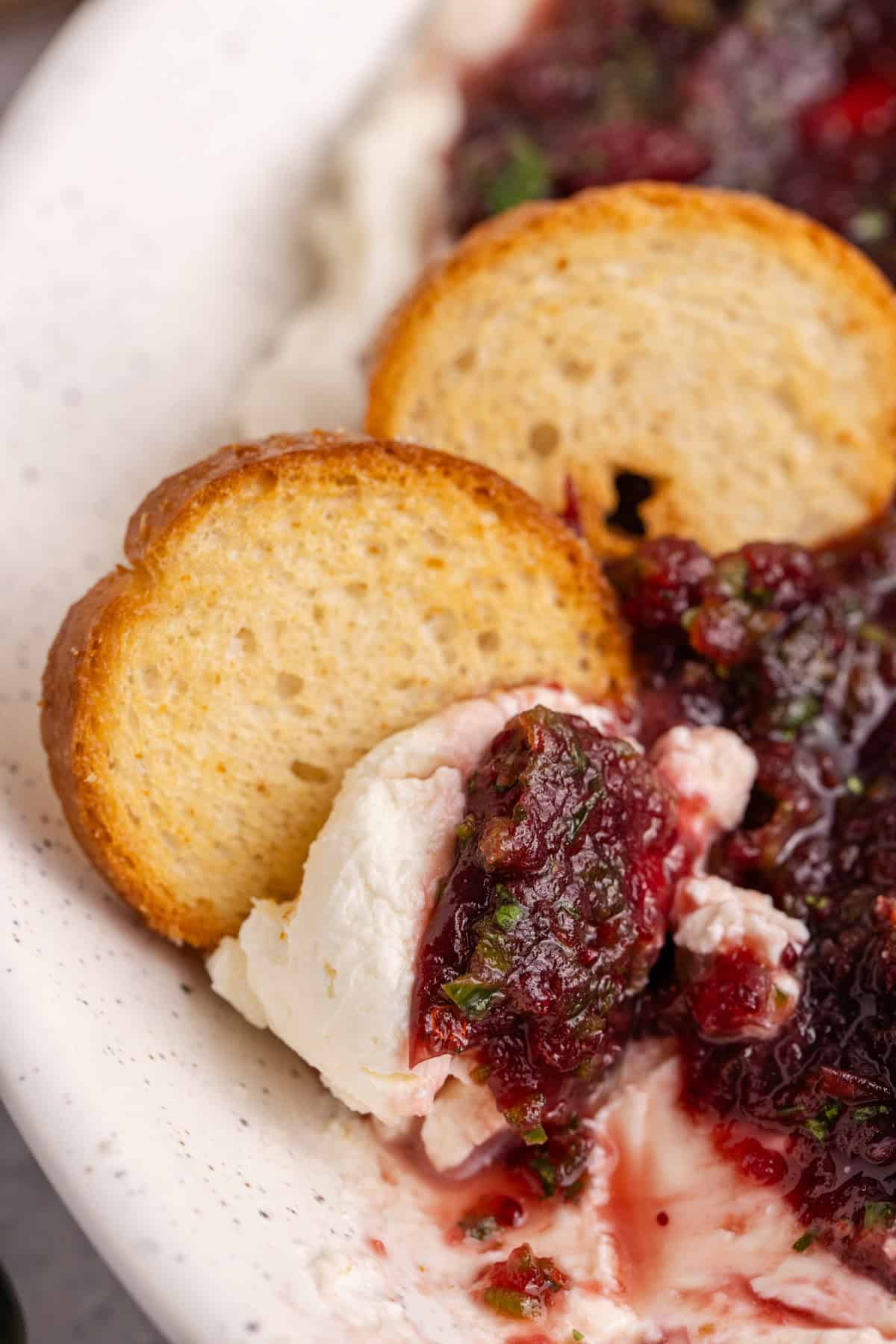 Cranberry Jalapeño Dip with crackers in a bowl close up