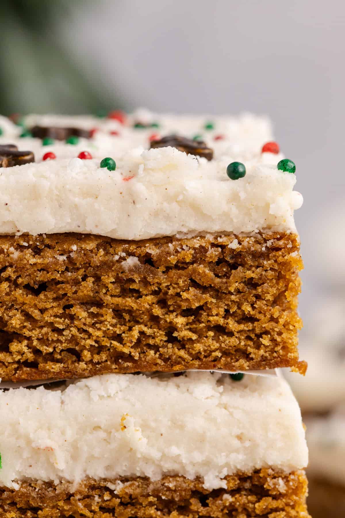 Gingerbread Cookies Bars with Icing close up