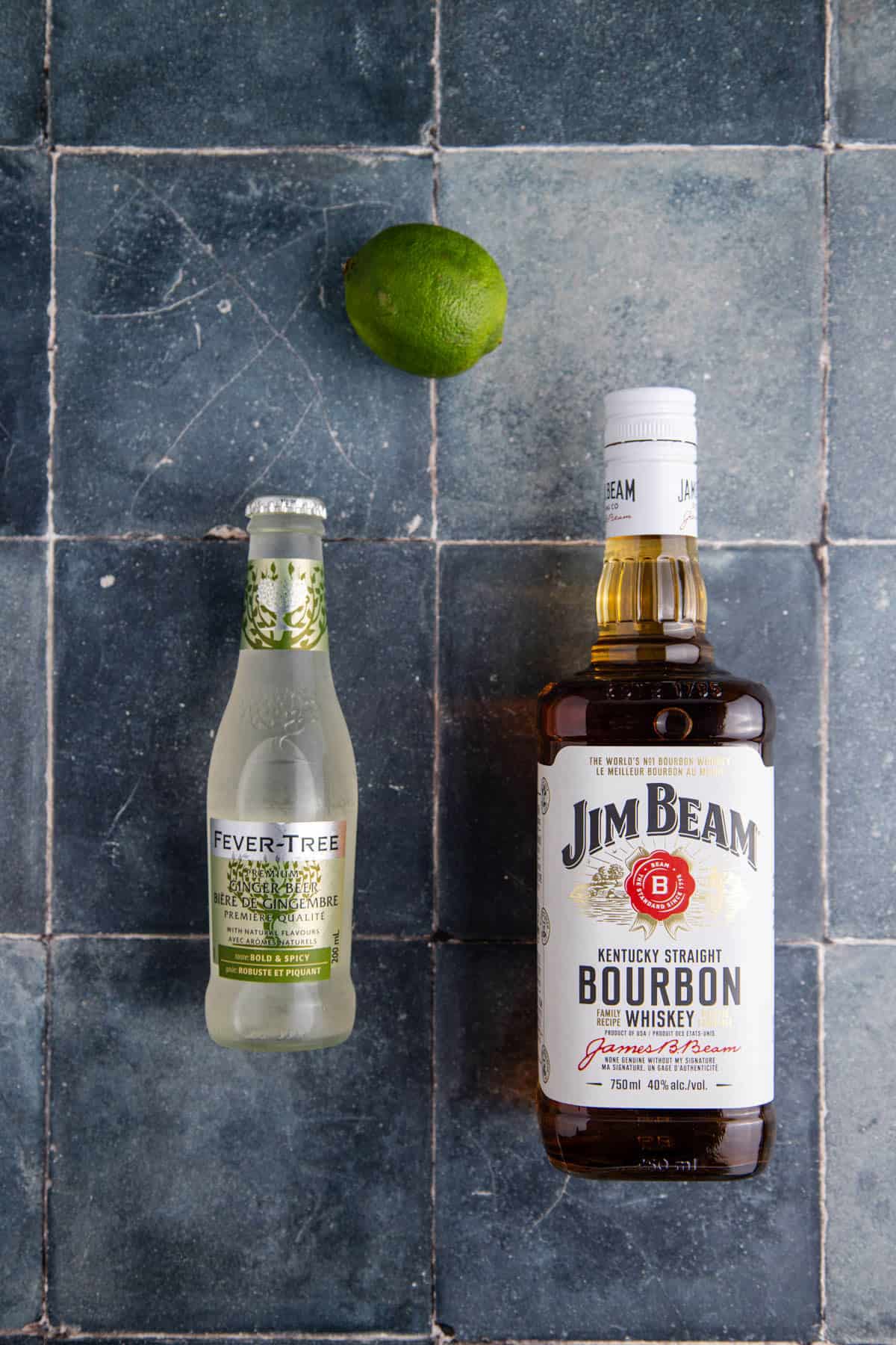 Kentucky Mule Cocktail Ingredients on a counter