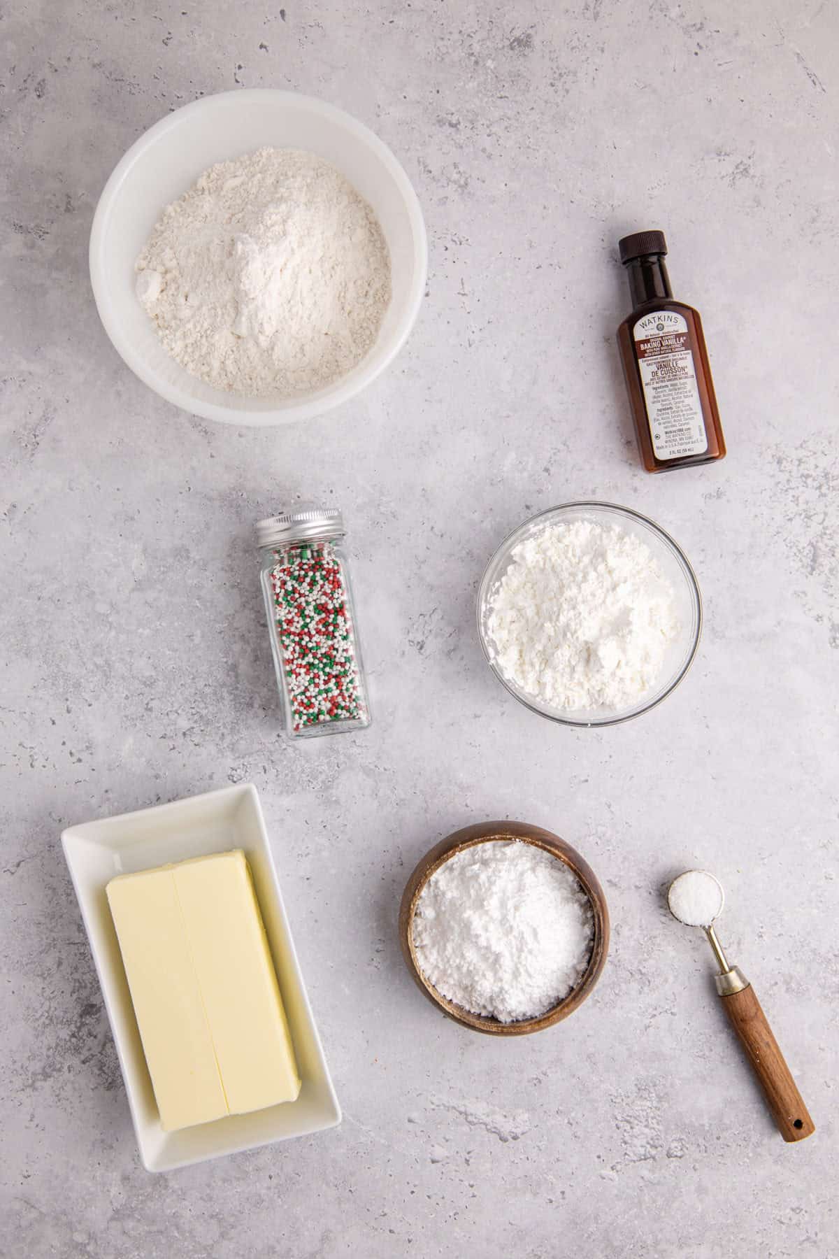 Whipped Shortbread Cookie Ingredients on a Counter