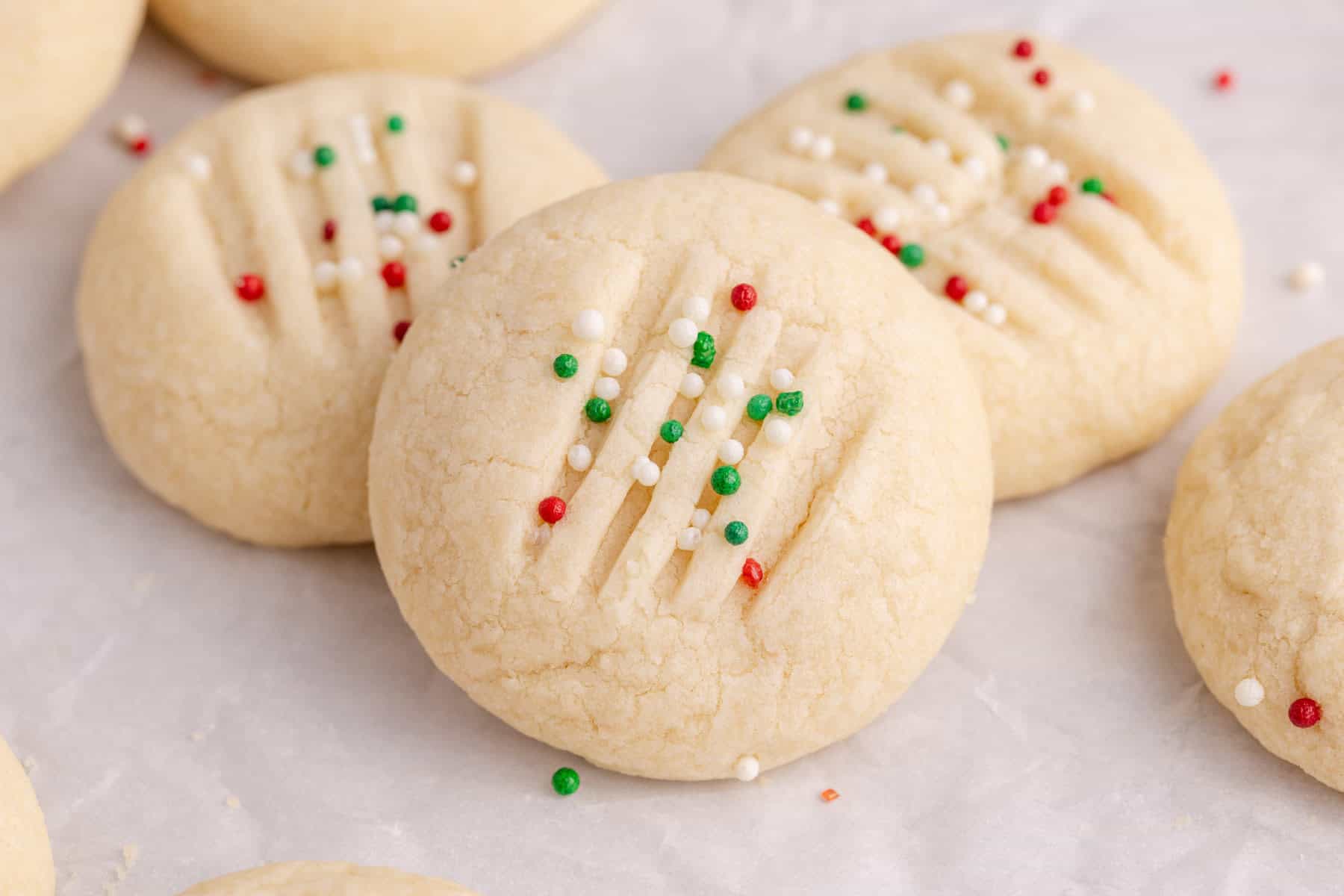 Whipped Shortbread Cookies with Christmas sprinkles